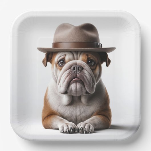 Bulldog met een Fedora Papieren Bordje (Voorkant)