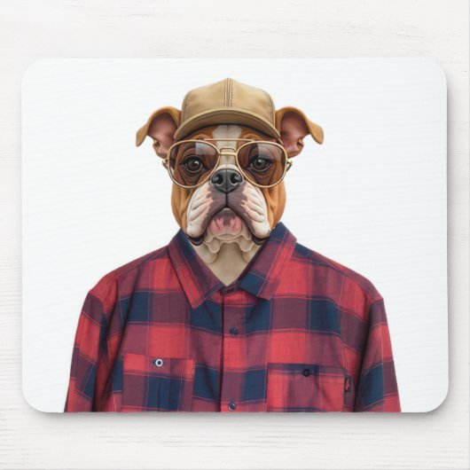 Bulldog met een geplakt Shirt Muismat (Voorkant)