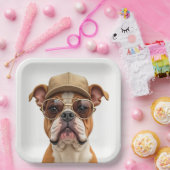 Bulldog met een Pet en een zonnebril Papieren Bordje (Feest)