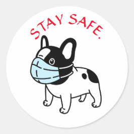 BULLDOG MET GEZICHTSMASKER BLIJF VEILIG RONDE STIC STICKER