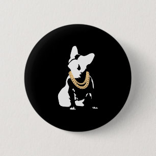 Bulldog Met Gouden Ketting Ronde Button 5,7 Cm