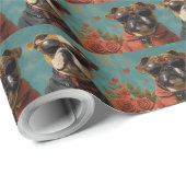 Bulldog met hart Rozen Valentijnsdag Cadeaupapier (Rol Hoek)