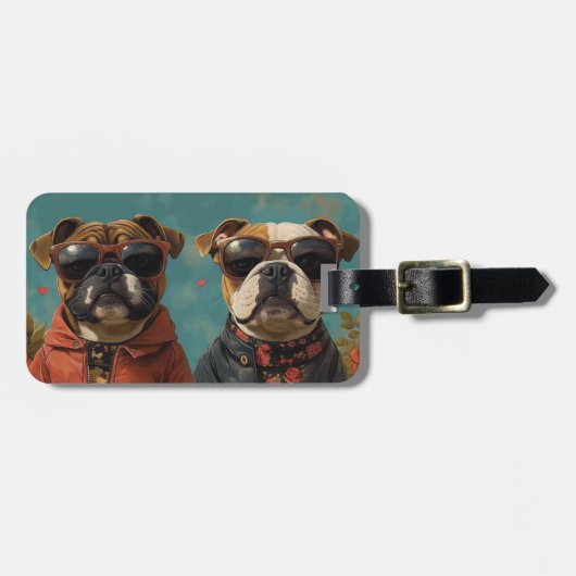 Bulldog Met Hartrozen Valentijnsdag Bagagelabel (Voorkant horizontaal)