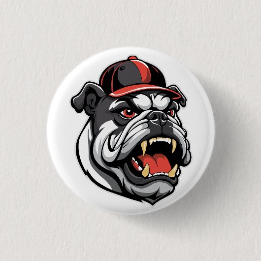 BULLDOG MET HONKBALPET RONDE BUTTON 3,2 CM (Voorkant)