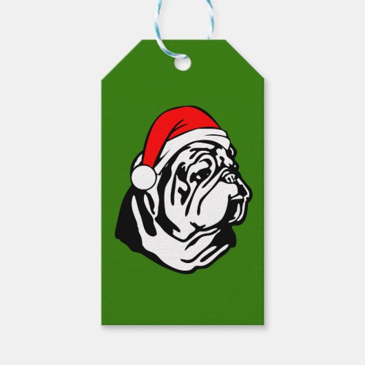 Bulldog met kerstkerstkerstkerstkerstman cadeaulabel (Voorkant)