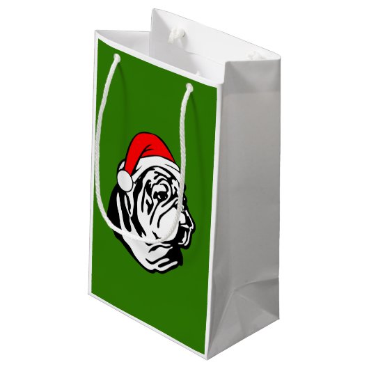 Bulldog met kerstkerstkerstkerstkerstman klein cadeauzakje (Achterkant Gekanteld)
