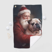 Bulldog met Kerstman Feestelijke Kerst  Golfhanddoek (Insitu)