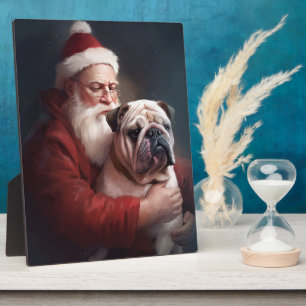 Bulldog met Kerstman Feestelijke Kerstmis Fotoplaat