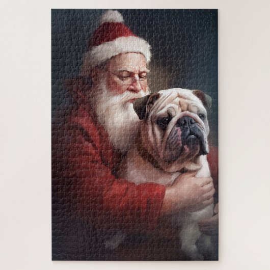 Bulldog met Kerstman Feestelijke Kerstmis Legpuzzel (Verticaal)