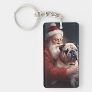 Bulldog met Kerstman Feestelijke Kerstmis Sleutelhanger