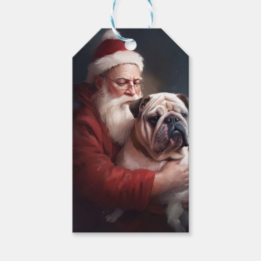 Bulldog met Kerstman Festieve Kerst Cadeaulabel (Voorkant)
