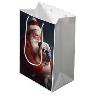 Bulldog met Kerstman Festieve Kerst  Medium Cadeauzakje