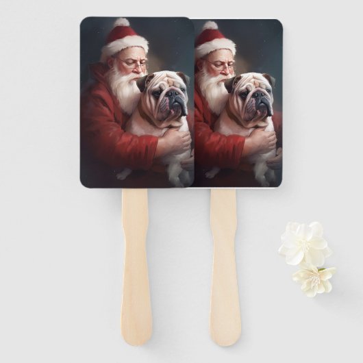 Bulldog met Kerstman Festieve Kerstmis  Handwaaier (Voorkant en achterkant)