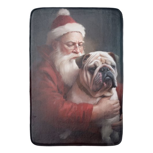 Bulldog met Kerstman Festive Kerstmis Badmat (Voorkant Verticaal)