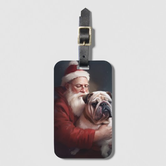 Bulldog met Kerstman Festive Kerstmis Bagagelabel (Voorkant (verticaal))