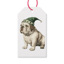 BULLDOG MET KERSTMUTSGEVEL ETIKET
