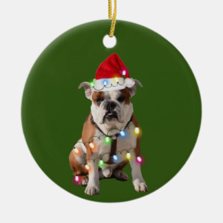 Bulldog met kerstscafts Santa Hat Gift Keramisch Ornament
