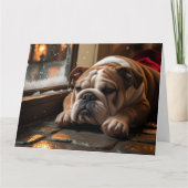 Bulldog met kerstverlichting Vakantie Kaart (Voorkant)