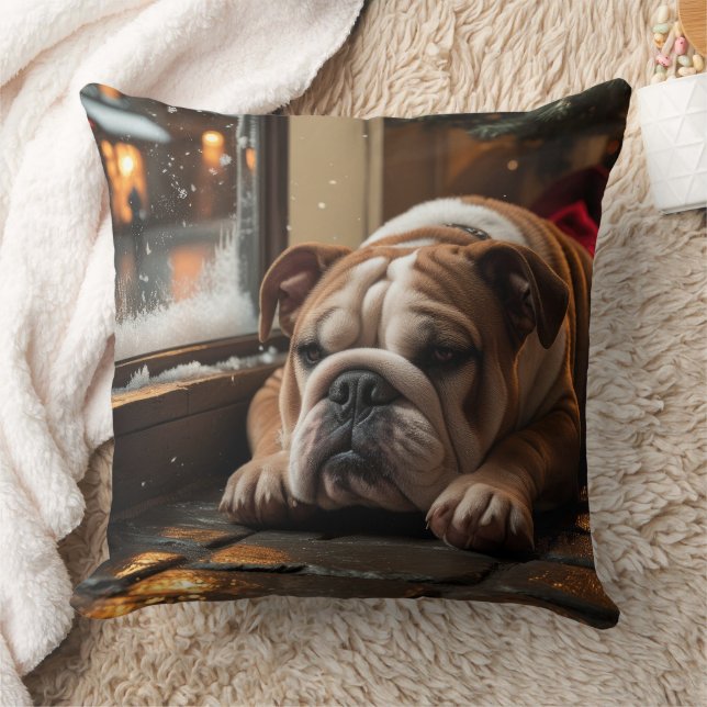 Bulldog met Kerstverlichting Vakantie Kussen (Deken)