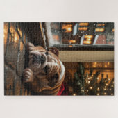 Bulldog met Kerstverlichting Vakantie Legpuzzel (Horizontaal)