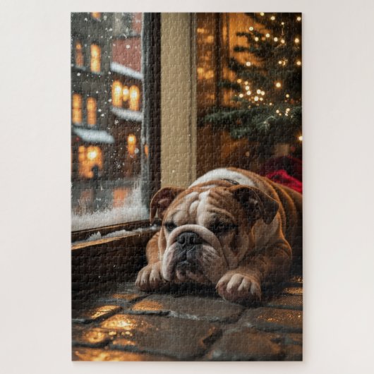 Bulldog met Kerstverlichting Vakantie Legpuzzel (Verticaal)