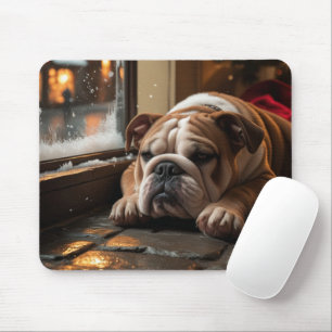Bulldog met Kerstverlichting Vakantie Muismat