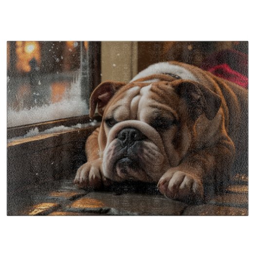 Bulldog met Kerstverlichting Vakantie Snijplank (Voorkant)