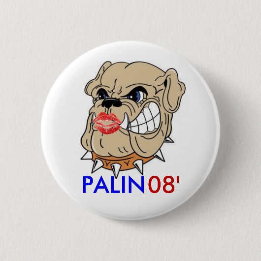 Bulldog met lipstick ronde button 5,7 cm (Voorkant)