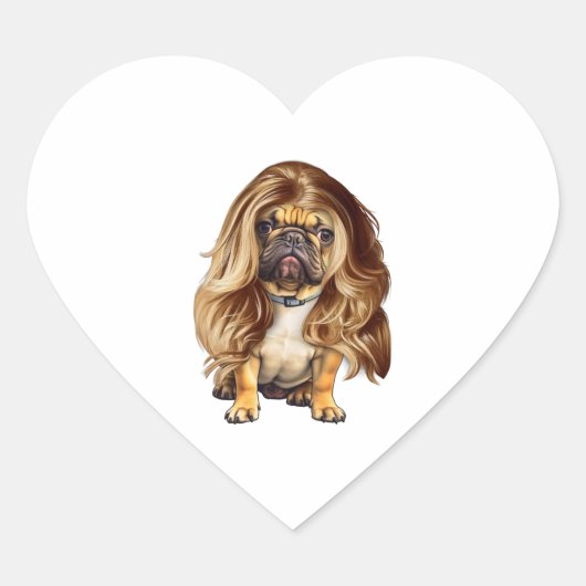 Bulldog met mooi haar hart sticker (Voorkant)