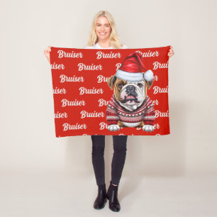 Bulldog met naam Patroon Kerstmis Fleece Deken