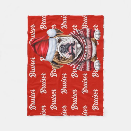 Bulldog met naam Patroon Kerstmis Fleece Deken (Voorkant)