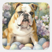 Bulldog met paaseieren Vakantie Vierkante Sticker (Voorkant)