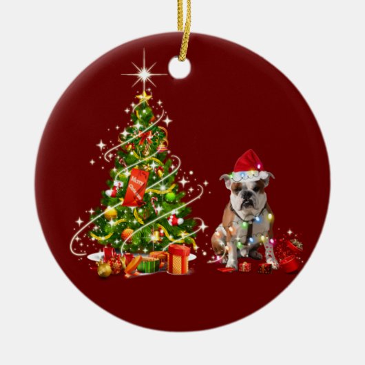 Bulldog met Pet schacht kerst Keramisch Ornament (Voorkant)