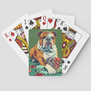 Bulldog met pokerfiches pokerkaarten