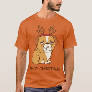 Bulldog met rendieren gewei grappig vrolijk kerstf t-shirt