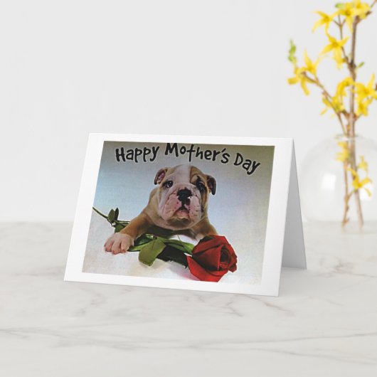 BULLDOG MET ROOS IS VOL LIEFDE OP MOEDERDAG KAART (Gele Bloem)