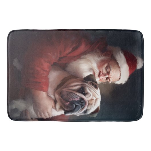 Bulldog met sinterklaas feestelijke kerst badmat (Voorkant)