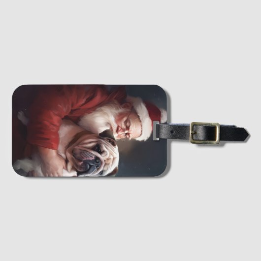 Bulldog met sinterklaas feestelijke kerst bagagelabel (Voorkant (horizontaal))