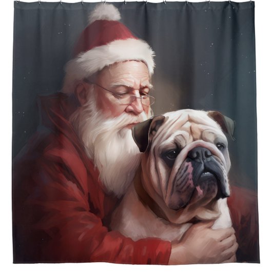 Bulldog met sinterklaas feestelijke kerst douchegordijn (Voorkant)