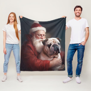 Bulldog met sinterklaas feestelijke kerst fleece deken