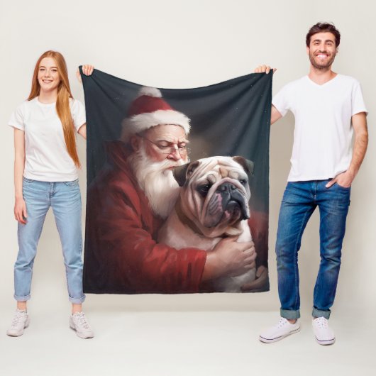 Bulldog met sinterklaas feestelijke kerst fleece deken (In situ)