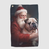 Bulldog met sinterklaas feestelijke kerst golfhanddoek (Voorkant)