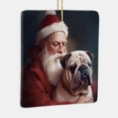 Bulldog met sinterklaas feestelijke kerst keramisch ornament (Rechts)