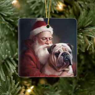 Bulldog met sinterklaas feestelijke kerst keramisch ornament