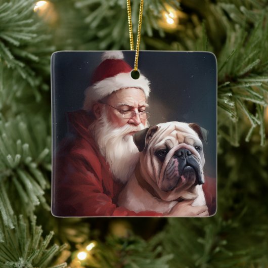 Bulldog met sinterklaas feestelijke kerst keramisch ornament (Boom)