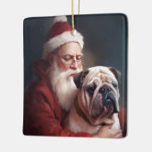 Bulldog met sinterklaas feestelijke kerst keramisch ornament (Links)