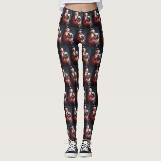 Bulldog met sinterklaas feestelijke kerst leggings (Voorkant)