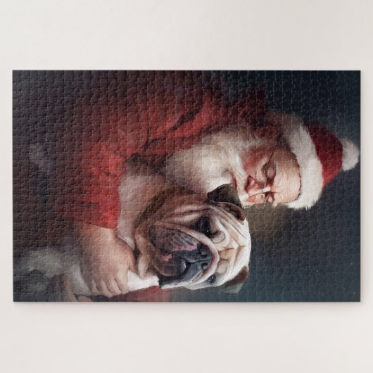 Bulldog met sinterklaas feestelijke kerst legpuzzel (Horizontaal)