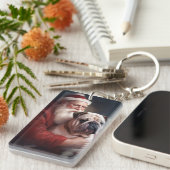 Bulldog met sinterklaas feestelijke kerst sleutelhanger (Voorkant Rechts)