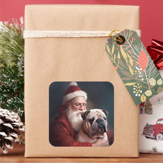 Bulldog met sinterklaas feestelijke kerst vierkante sticker (Feestdagen)